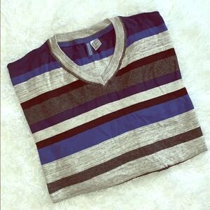 Divided H&M Men’s XL Black Blue Striped V-Neck Pullover Sweater Casual Classic